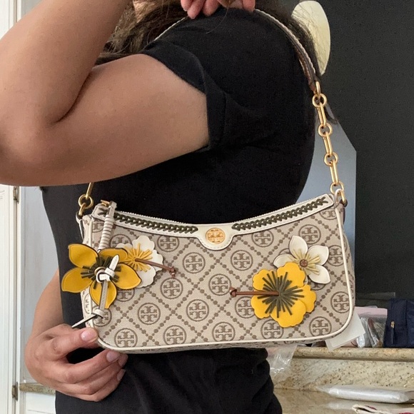 New Tory Burch 🌼 T MONOGRAM BRAIDED FLORAL STUDIO HAZELNUT - Picture 13 of 13